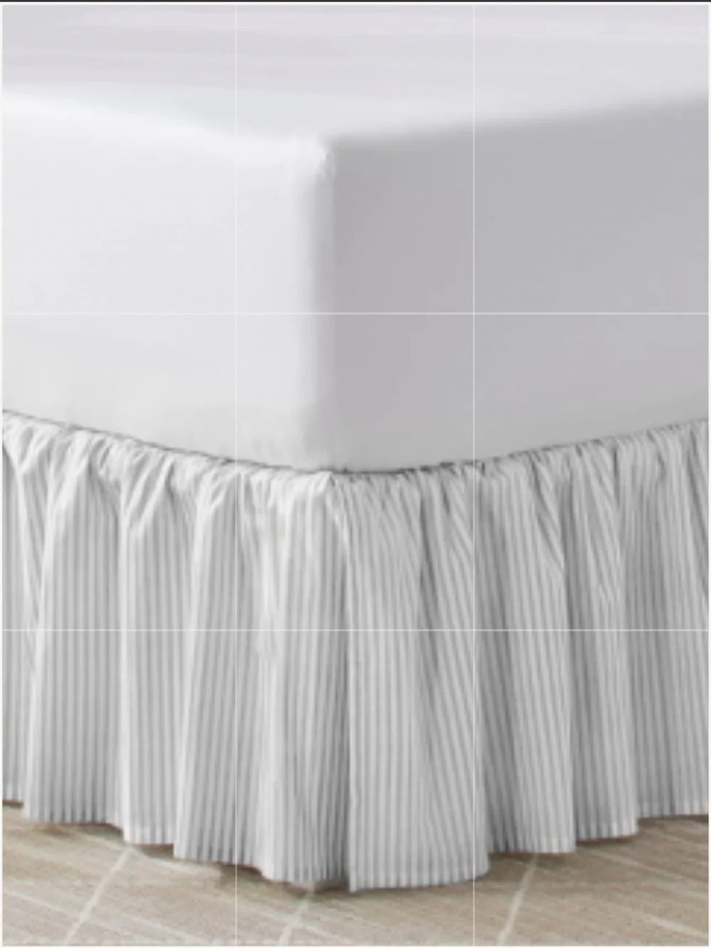 Laura Ashley TWIN Bed Skirt 100% Cotton 14.5” Drop - Ticking Stripe Gray